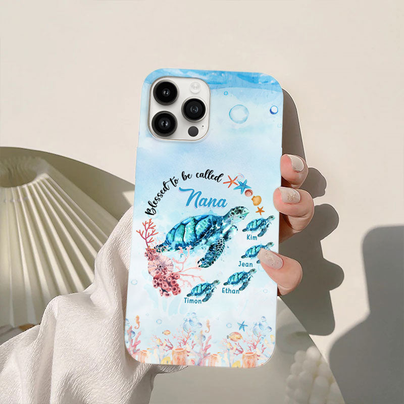 Blessed To Be Called Grandma Sea Turtles Coral Personalized Phone Case - mockup 3 of 5