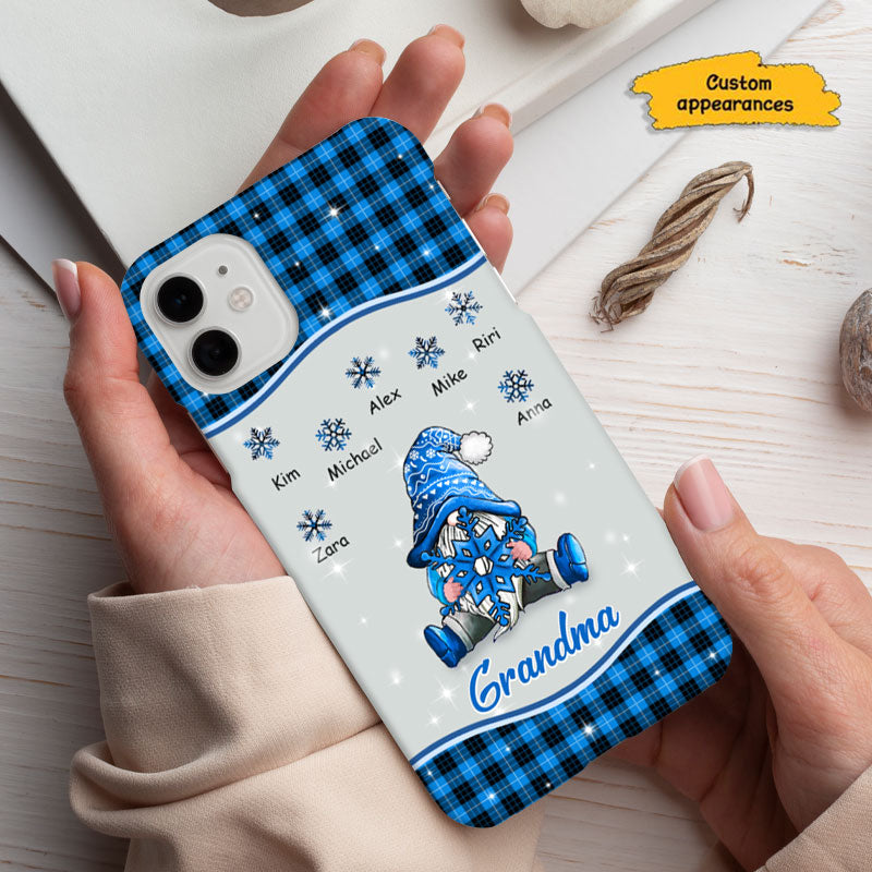 Blue Buffalo Plaid Snowflake Gnome Grandma Grandkids Personalized Phone Case - mockup 3 of 3