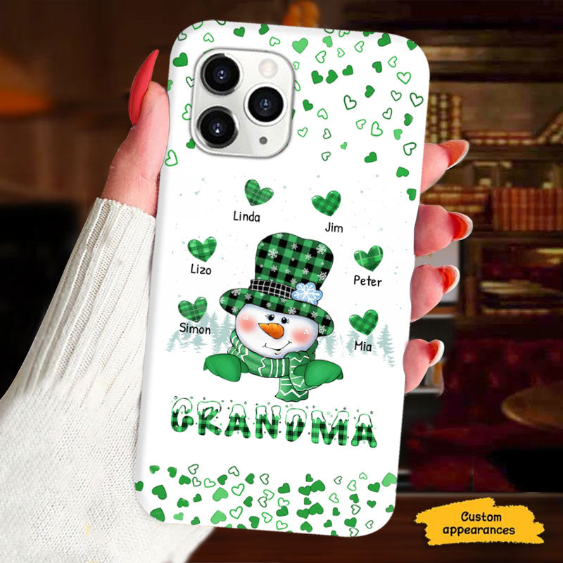 Buffalo Plaid Snowman Hearts Grandma Christmas Personalized Phone Case - mockup 2 of 5