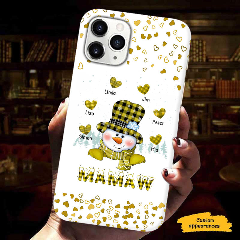 Buffalo Plaid Snowman Hearts Grandma Christmas Personalized Phone Case - mockup 3 of 5