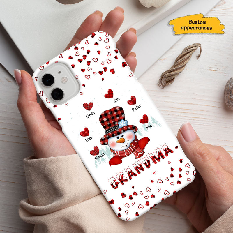 Buffalo Plaid Snowman Hearts Grandma Christmas Personalized Phone Case - mockup 5 of 5
