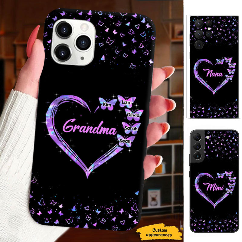 Butterflies Heart Grandma Purple Galaxy Personalized Phone Case - mockup 2 of 4
