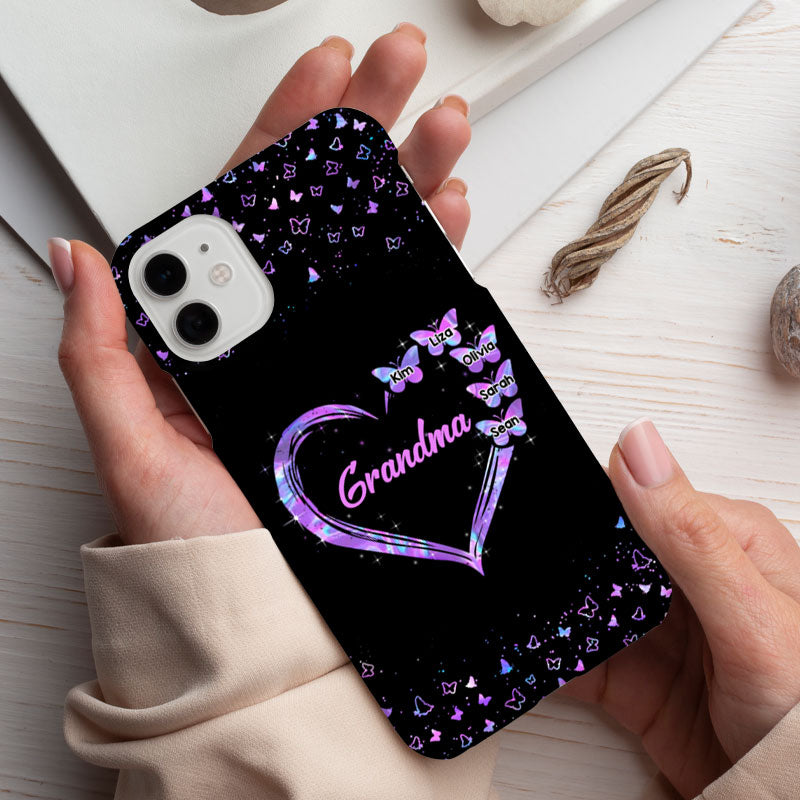 Butterflies Heart Grandma Purple Galaxy Personalized Phone Case - mockup 3 of 4