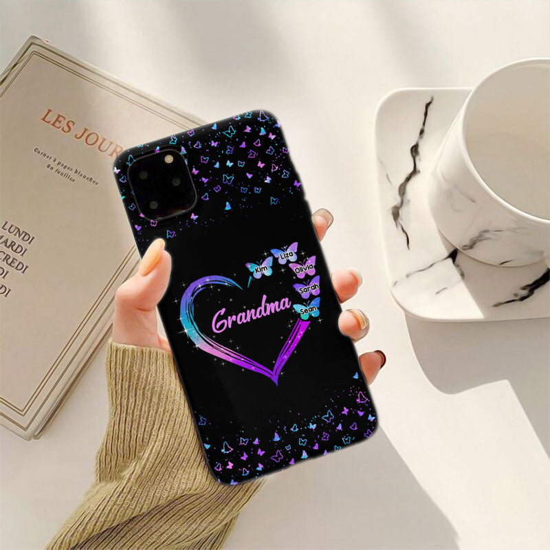 Butterflies Heart Grandma Purple Galaxy Personalized Phone Case - mockup 4 of 4