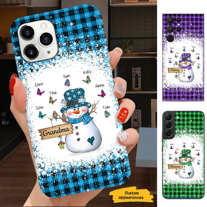 Christmas Snowman Butterflies Glitter Grandma Personalized Phone Case - mockup 2 of 8