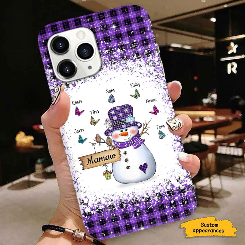 Christmas Snowman Butterflies Glitter Grandma Personalized Phone Case - mockup 4 of 8