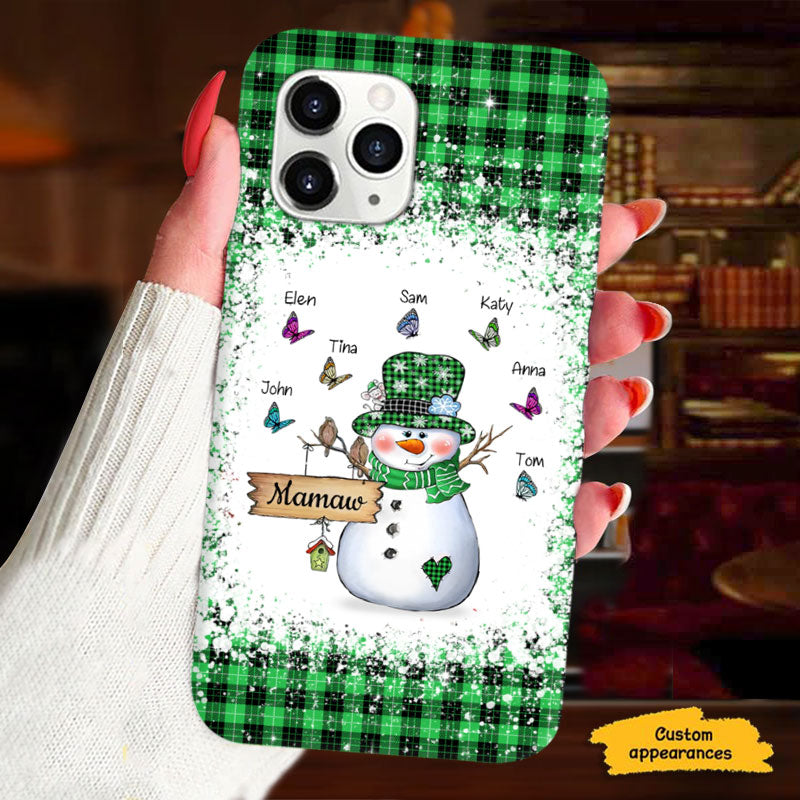 Christmas Snowman Butterflies Glitter Grandma Personalized Phone Case - mockup 6 of 8