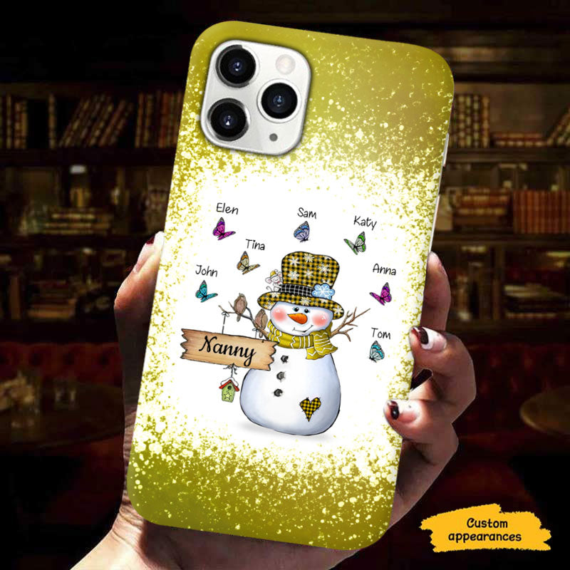 Christmas Snowman Butterflies Glitter Grandma Personalized Phone Case - mockup 8 of 8