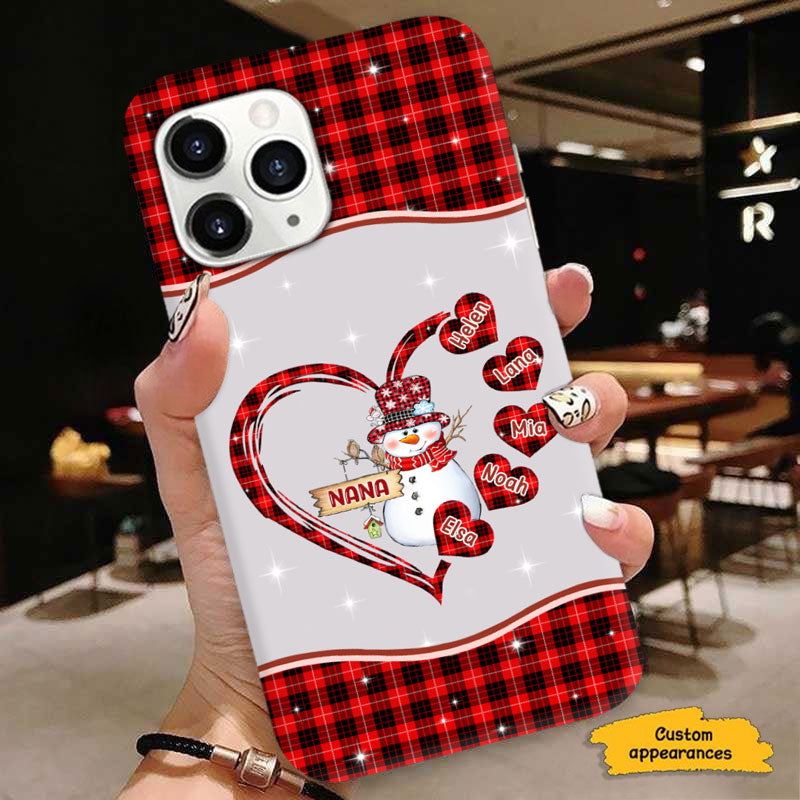 Christmas Snowman Red Plaid Hearts Grandma Personalized Phone Case - mockup 2 of 6