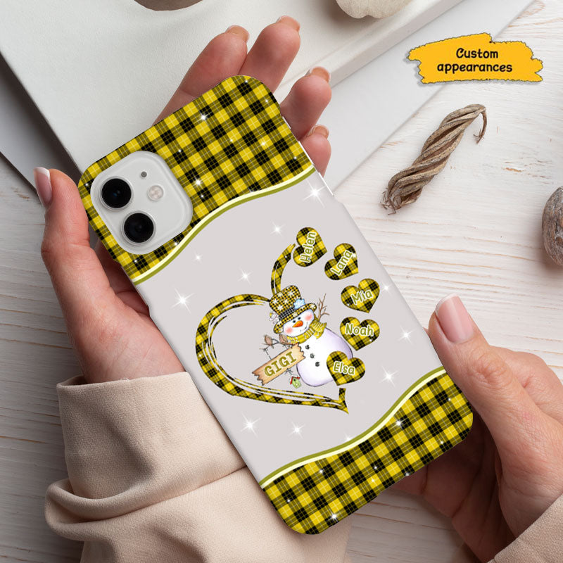 Christmas Snowman Red Plaid Hearts Grandma Personalized Phone Case - mockup 4 of 6