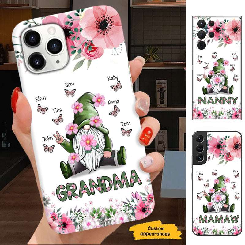 Floral Gnome Grandma Nickname Butterfly Grandkids Personalized Phone Case - mockup 2 of 6