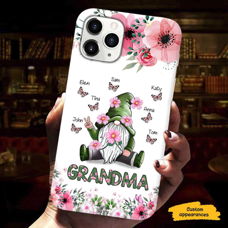 Floral Gnome Grandma Nickname Butterfly Grandkids Personalized Phone Case - mockup 3 of 6