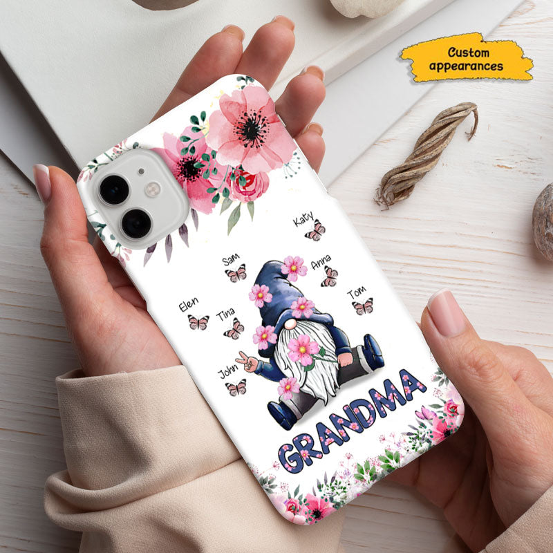 Floral Gnome Grandma Nickname Butterfly Grandkids Personalized Phone Case - mockup 4 of 6