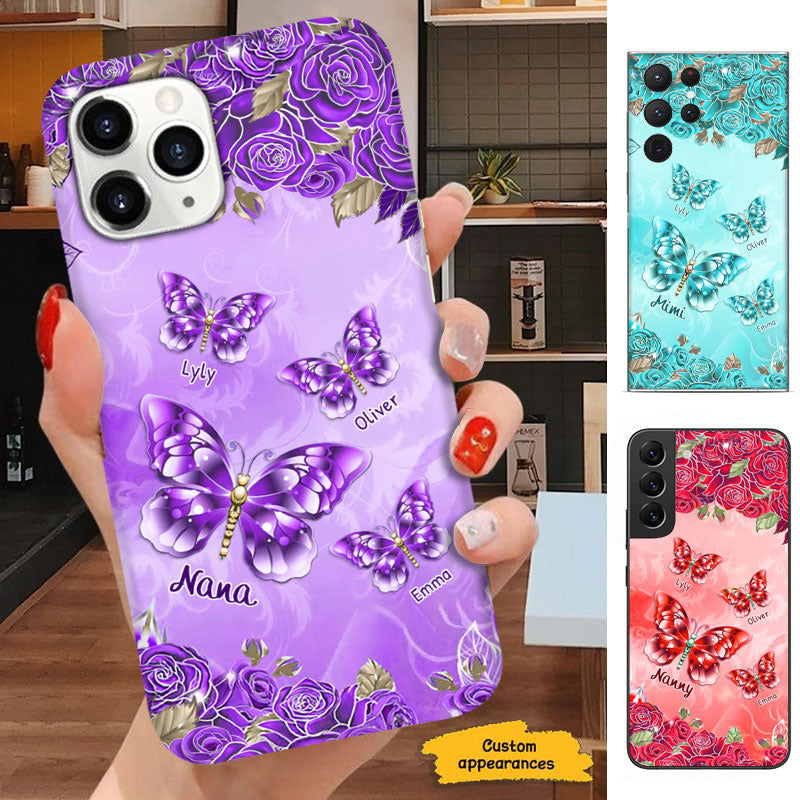 Golden Butterflies Roses Grandma Personalized Phone Case - mockup 5 of 6