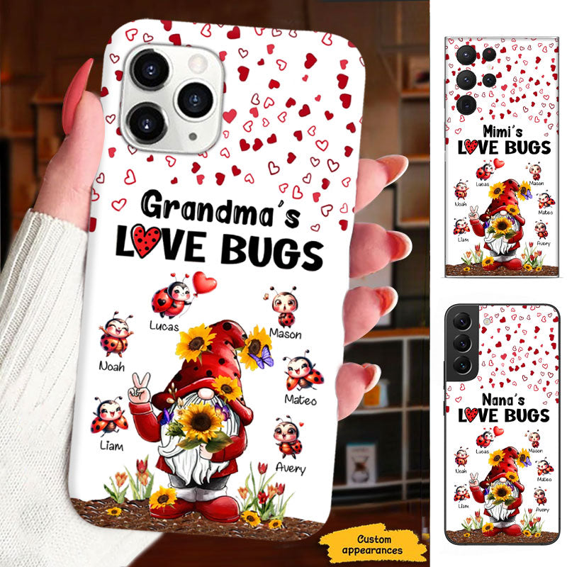 Grandma Love Bugs Gnome Sunflower Ladybugs Red Hearts Personalized Phone Case - mockup 2 of 7