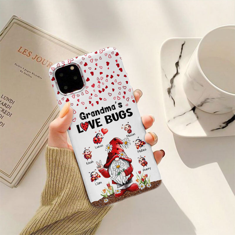Grandma Love Bugs Gnome Sunflower Ladybugs Red Hearts Personalized Phone Case - mockup 5 of 7