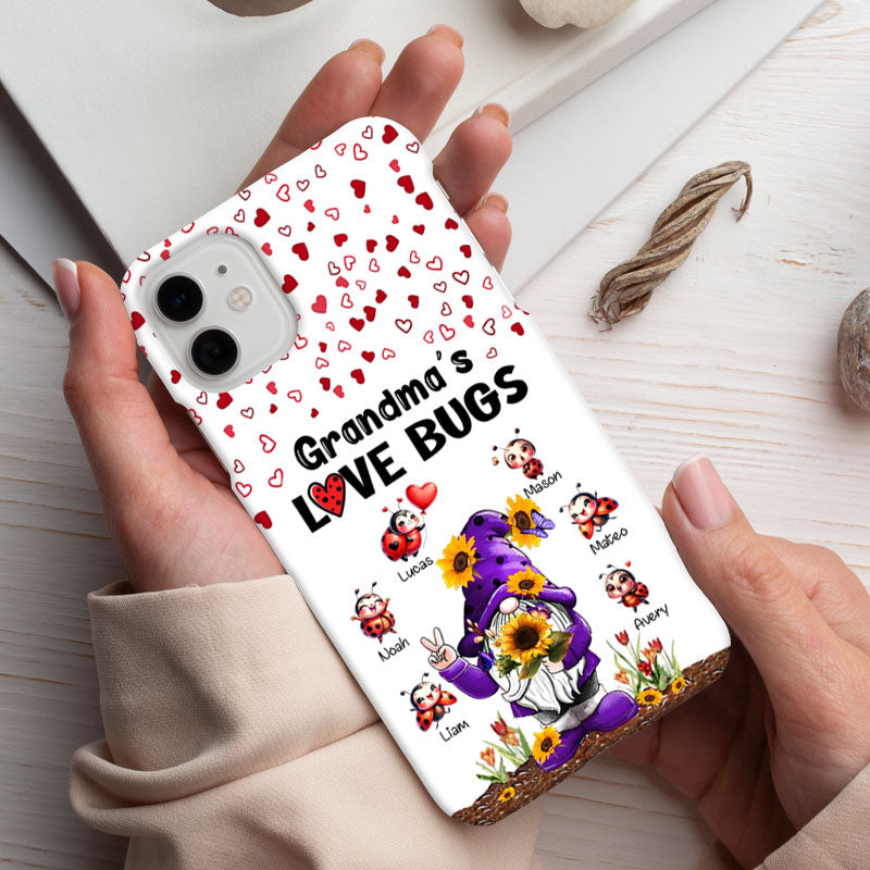 Grandma Love Bugs Gnome Sunflower Ladybugs Red Hearts Personalized Phone Case - mockup 6 of 7