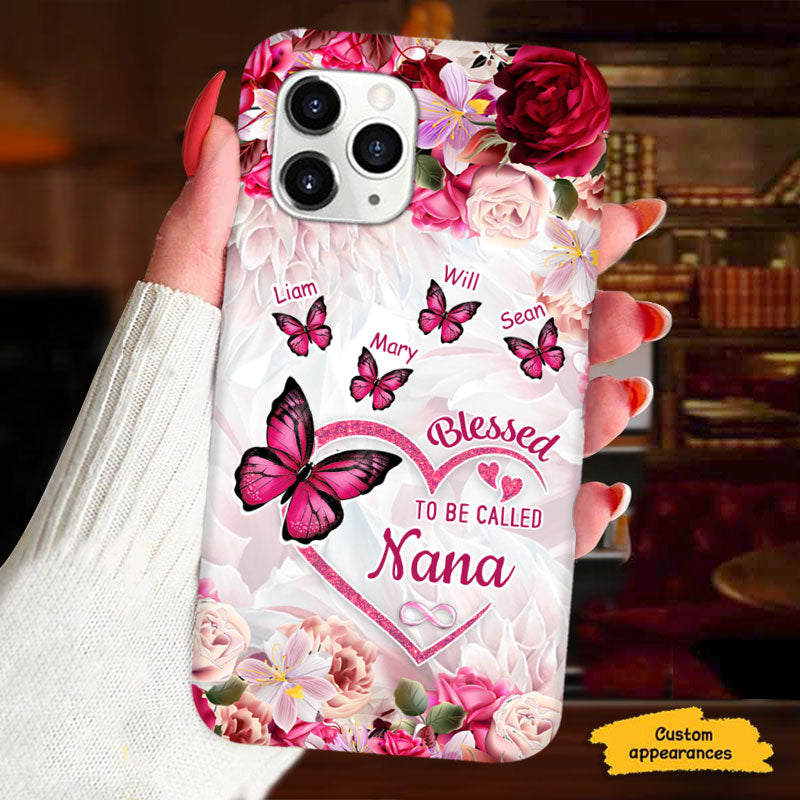 Happiness Is Being A Grandma Pink Roses Butterflies Personalized Phone Case - mockup 2 of 6