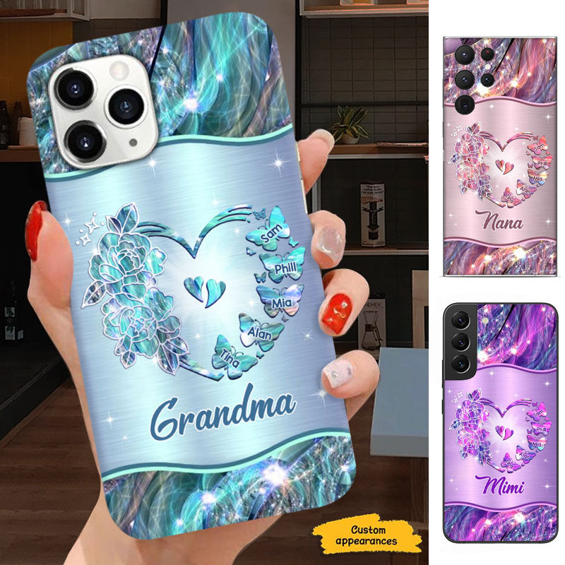 Hologram Rose Heart Butterfly Grandma Grandkids Personalized Phone Case - mockup 2 of 5