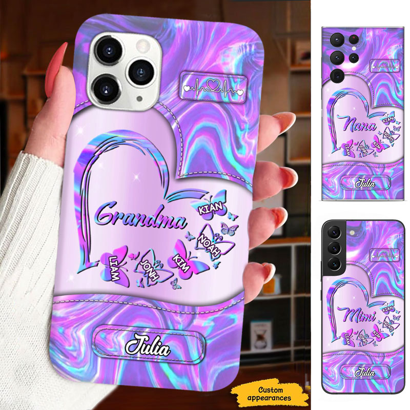 Holographic Purple Heart Grandma Nickname Personalized Phone Case - mockup 1 of 6