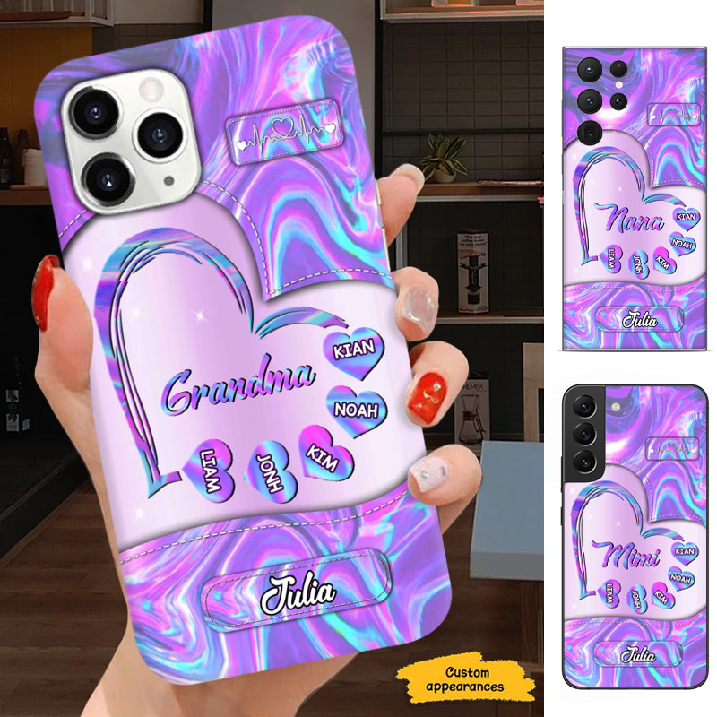 Holographic Purple Heart Grandma Nickname Personalized Phone Case - mockup 3 of 6