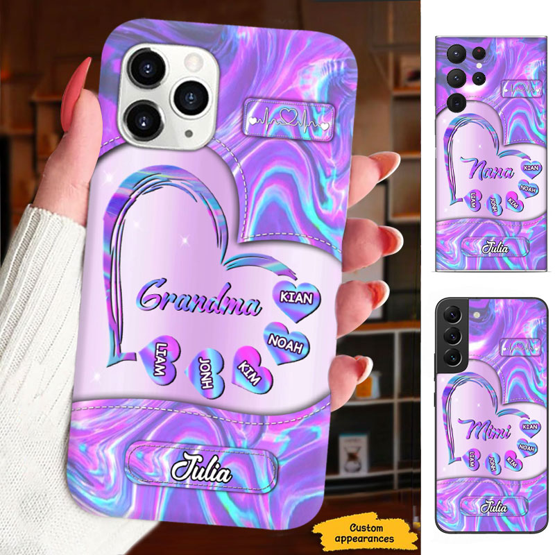 Holographic Purple Heart Grandma Nickname Personalized Phone Case - mockup 4 of 6