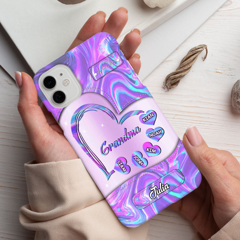 Holographic Purple Heart Grandma Nickname Personalized Phone Case - mockup 6 of 6