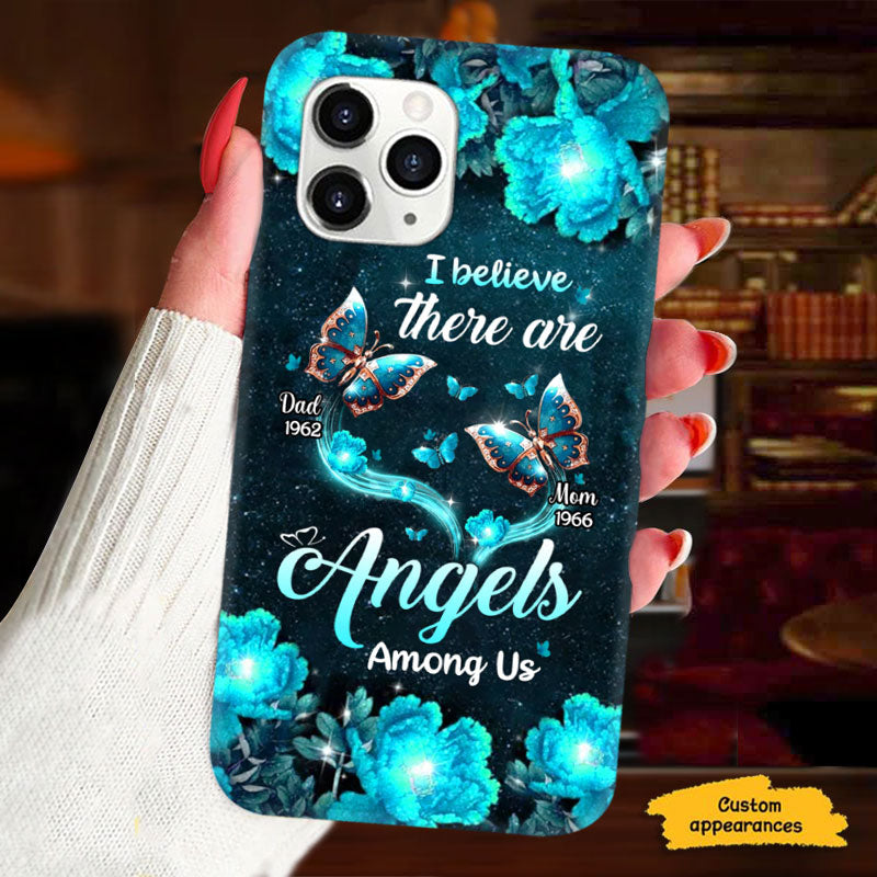 I Believe There Are Angels Among Us Blue Roses Butterflies Memorial Personalized Phone Case - mockup 2 of 6