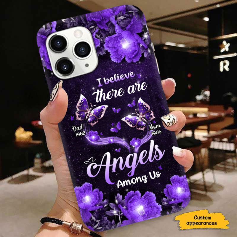 I Believe There Are Angels Among Us Blue Roses Butterflies Memorial Personalized Phone Case - mockup 3 of 6
