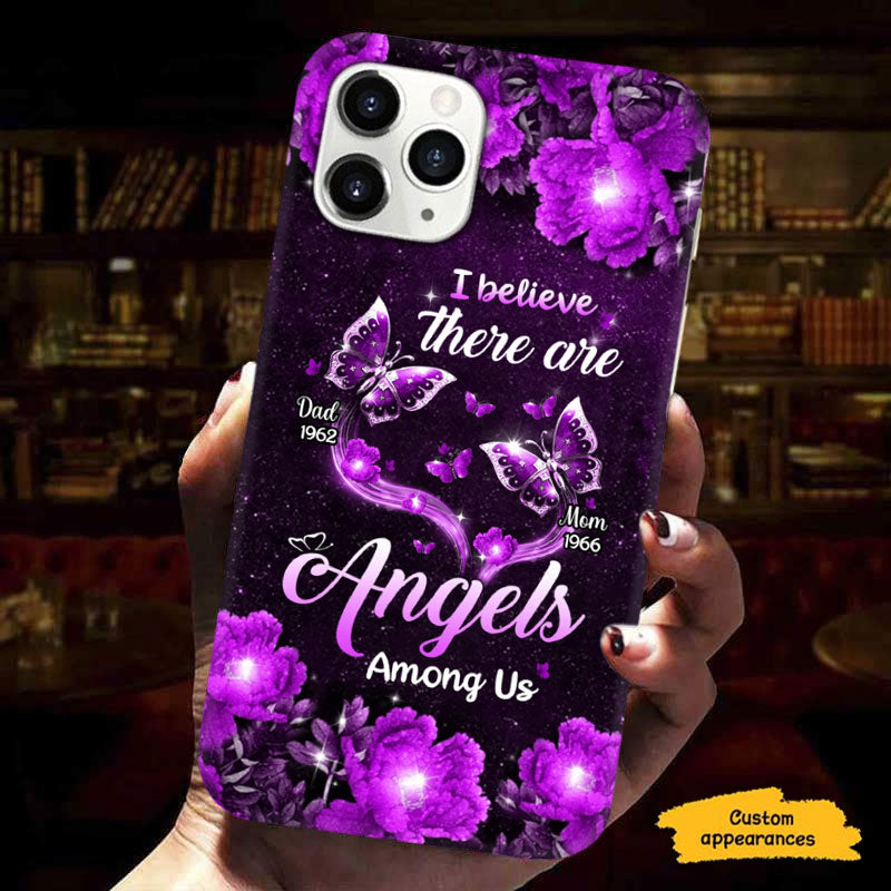 I Believe There Are Angels Among Us Blue Roses Butterflies Memorial Personalized Phone Case - mockup 4 of 6