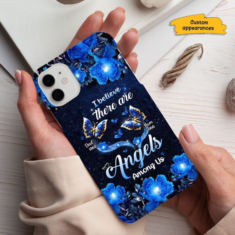 I Believe There Are Angels Among Us Blue Roses Butterflies Memorial Personalized Phone Case - mockup 5 of 6
