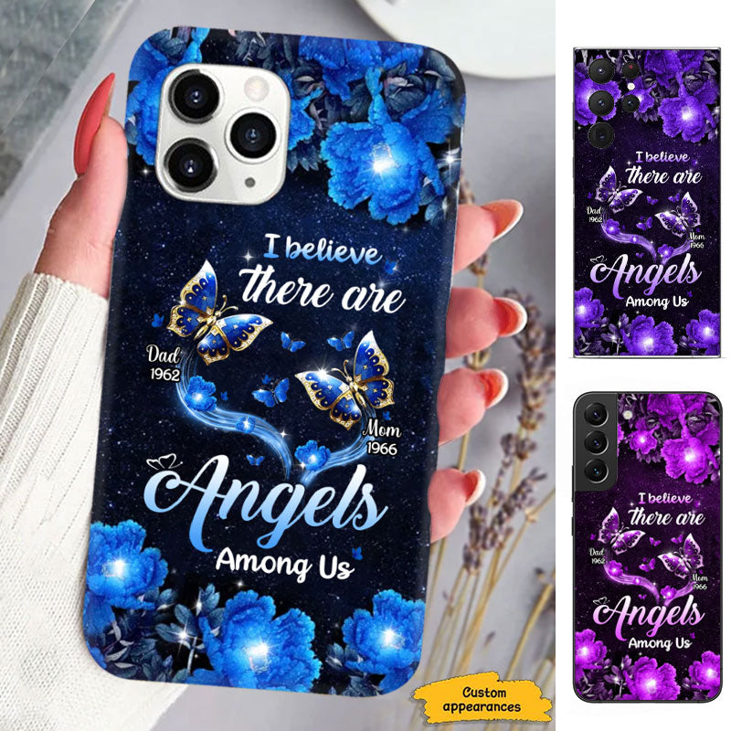 I Believe There Are Angels Among Us Blue Roses Butterflies Memorial Personalized Phone Case - mockup 6 of 6