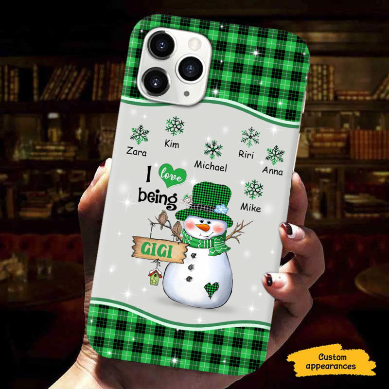 I Love Being Grandma Snowman Buffalo Plaid Snowflake Grandkids Personalized Phone Case - mockup 4 of 6