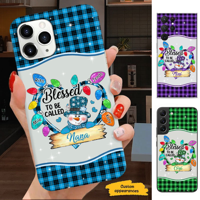 I Love Being Grandma Snowman Christmas Lights Heart Personalized Phone Case - mockup 2 of 6