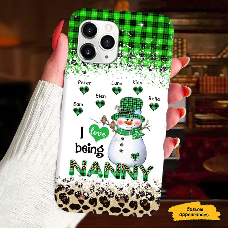 I Love Being Grandma Snowman Red Plaid Leopard Personalized Phone Case - mockup 5 of 6