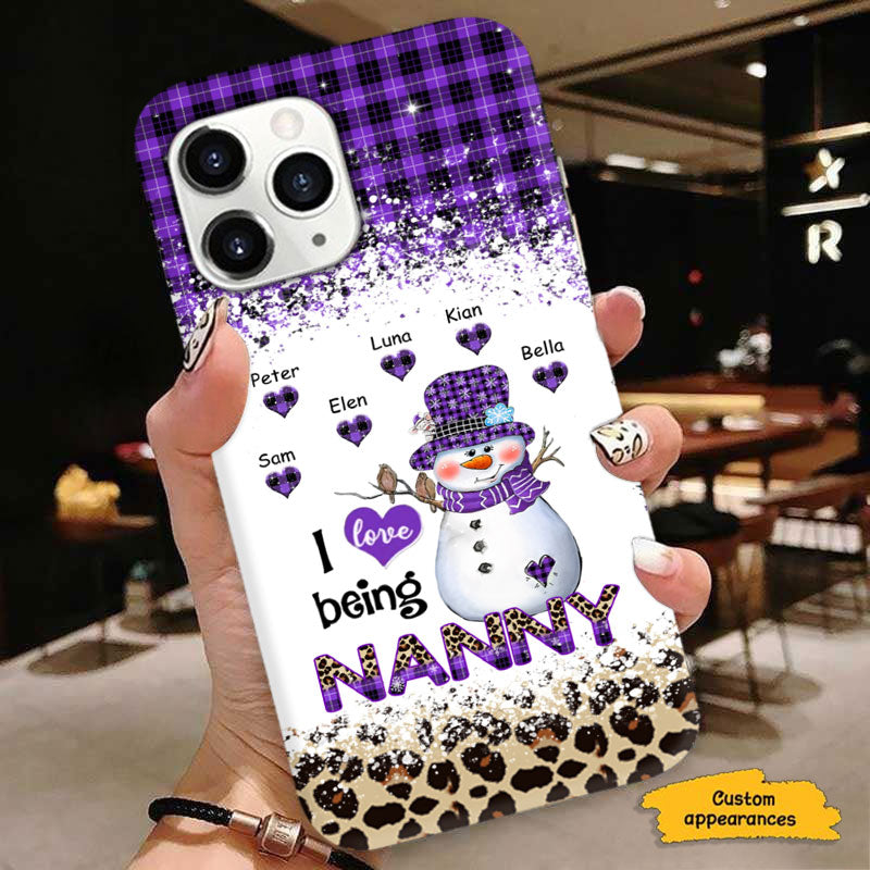 I Love Being Grandma Snowman Red Plaid Leopard Personalized Phone Case - mockup 6 of 6