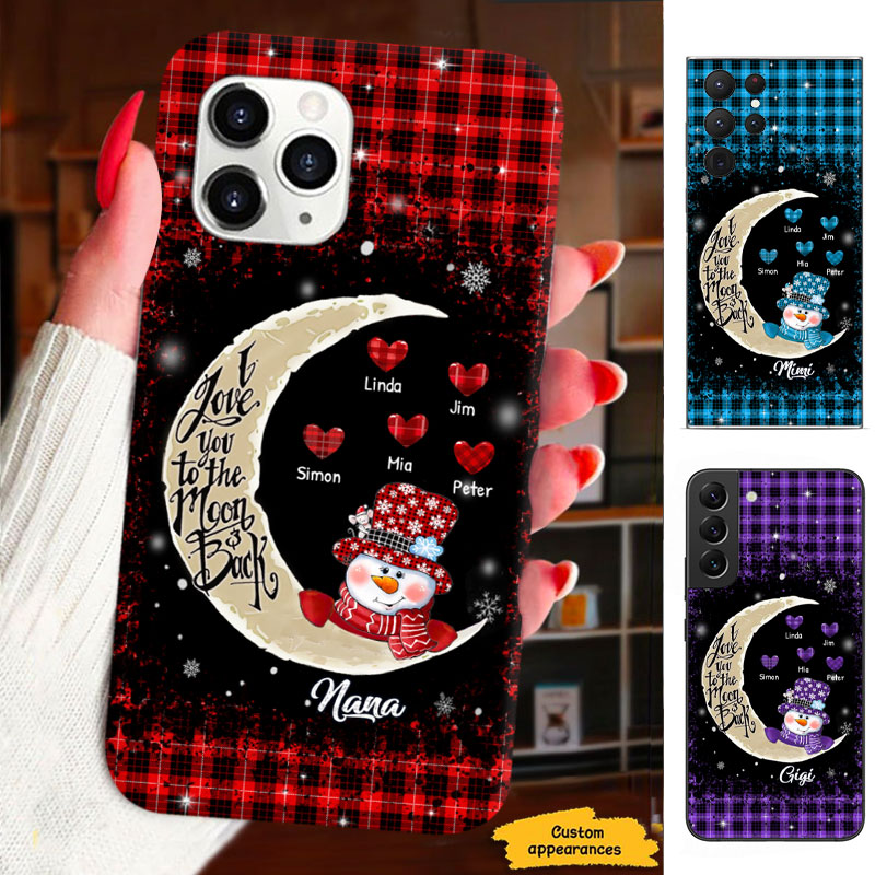 I Love You To The Moon And Back Snowman Plaid Grandma Personalized Phone Case - mockup 1 of 6