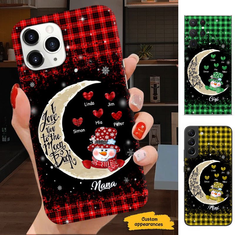 I Love You To The Moon And Back Snowman Plaid Grandma Personalized Phone Case - mockup 2 of 6