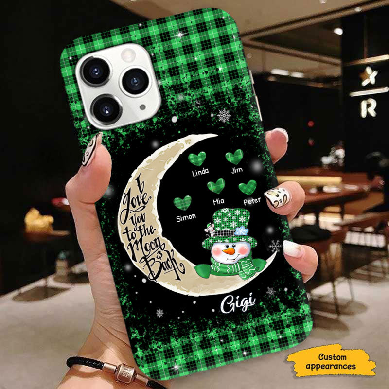 I Love You To The Moon And Back Snowman Plaid Grandma Personalized Phone Case - mockup 3 of 6