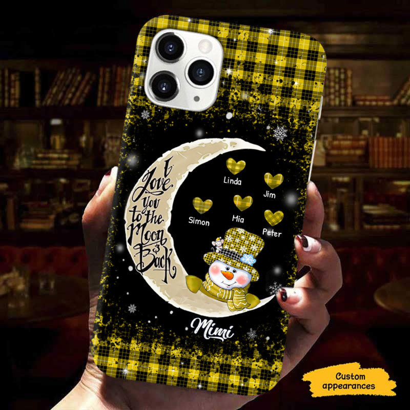I Love You To The Moon And Back Snowman Plaid Grandma Personalized Phone Case - mockup 4 of 6