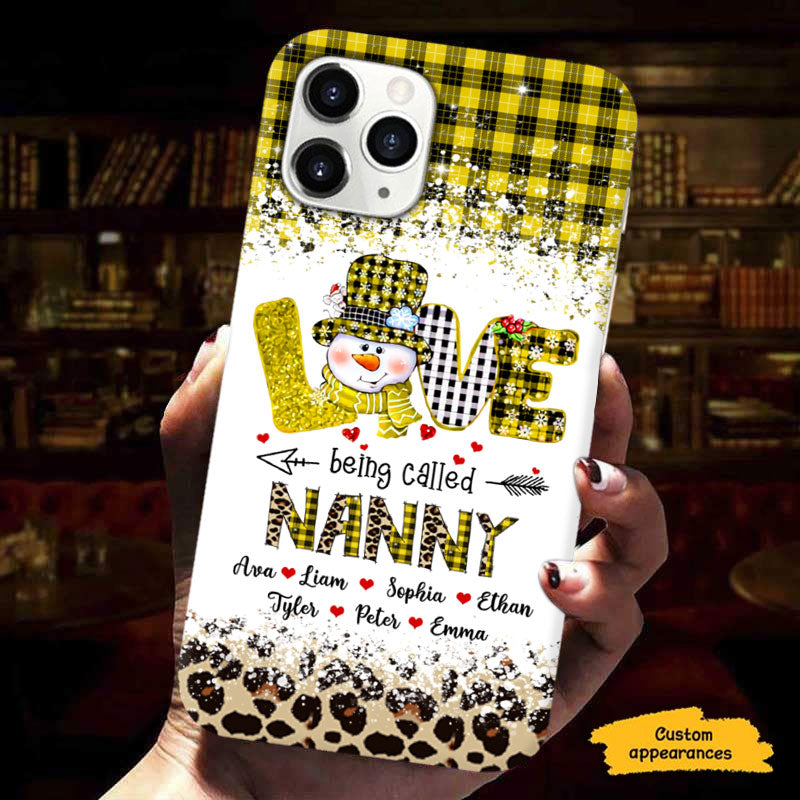 Love Being Called Grandma Snowman Red Plaid Leopard Personalized Phone Case - mockup 4 of 6