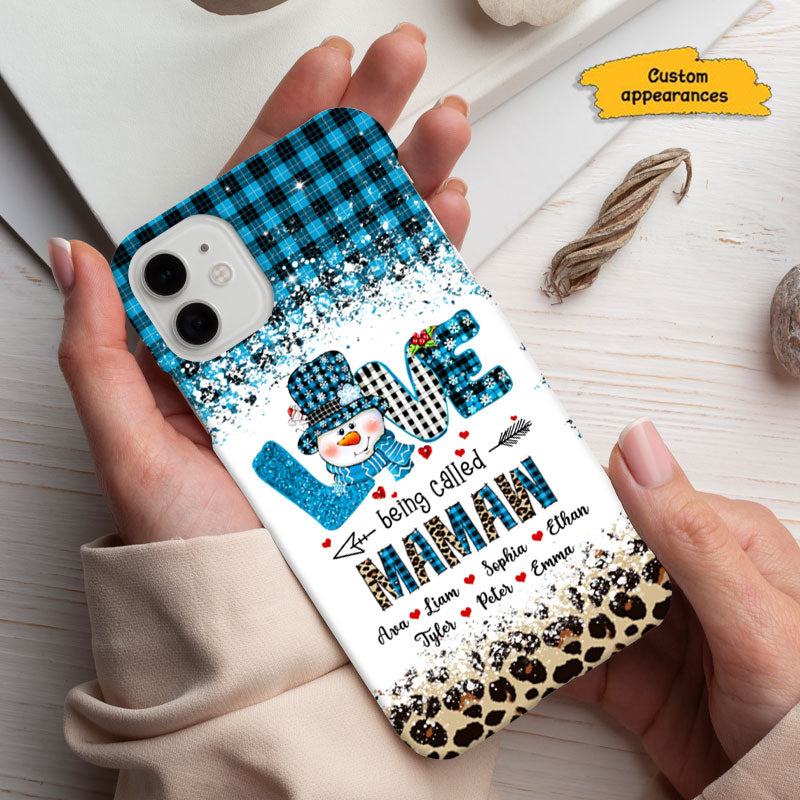 Love Being Called Grandma Snowman Red Plaid Leopard Personalized Phone Case - mockup 6 of 6
