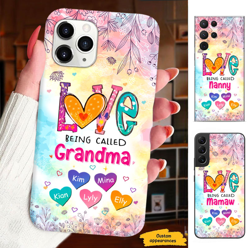 Love Being Called Grandma Watercolor Hearts Personalized Phone Case - mockup 2 of 5