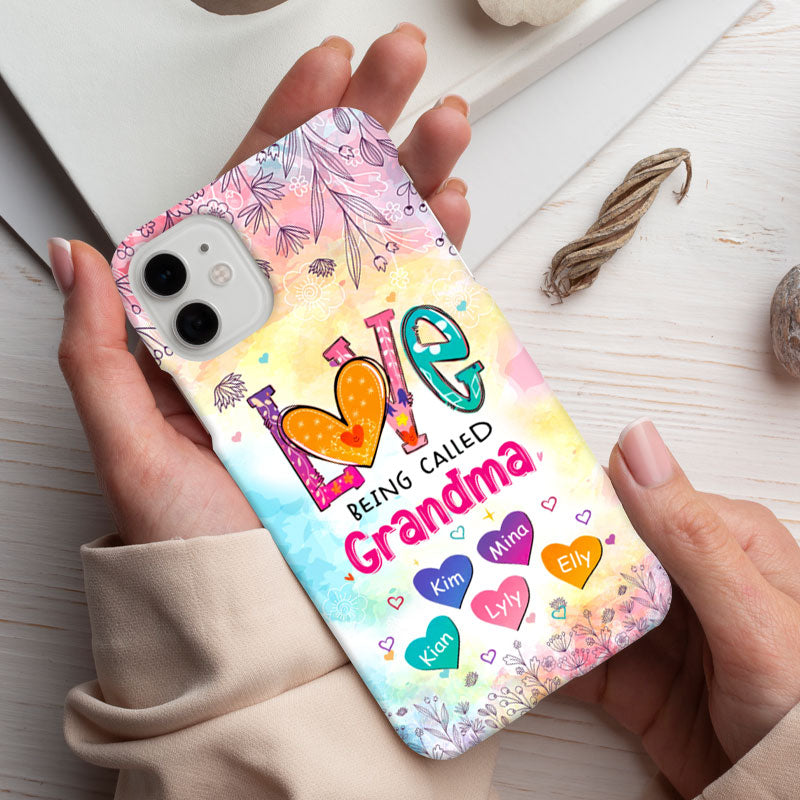 Love Being Called Grandma Watercolor Hearts Personalized Phone Case - mockup 4 of 5
