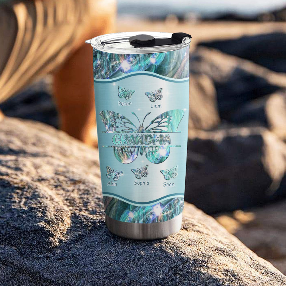 Hologram Butterfly Grandma Nickname Kids Names Personalized Tumbler