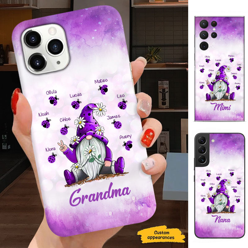 Gnome Ladybugs Daisy Grandma Purple Glitter Personalized Phone Case