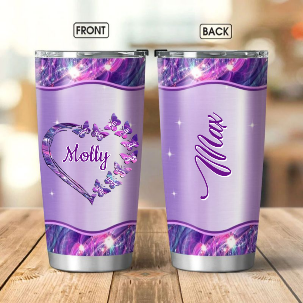 Butterfly Heart Nana Mimi Gigi Mommy Grandma Personalized Tumbler