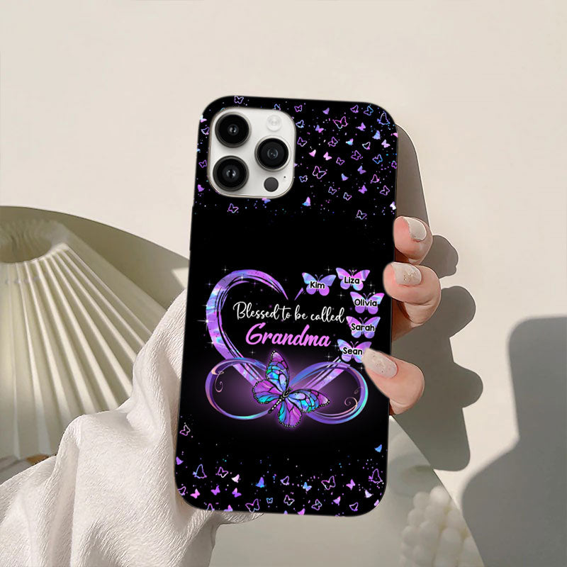 Black Sparkle Hologram Infinity Heart Butterflies Grandma Kids Names Personalized Phone Case