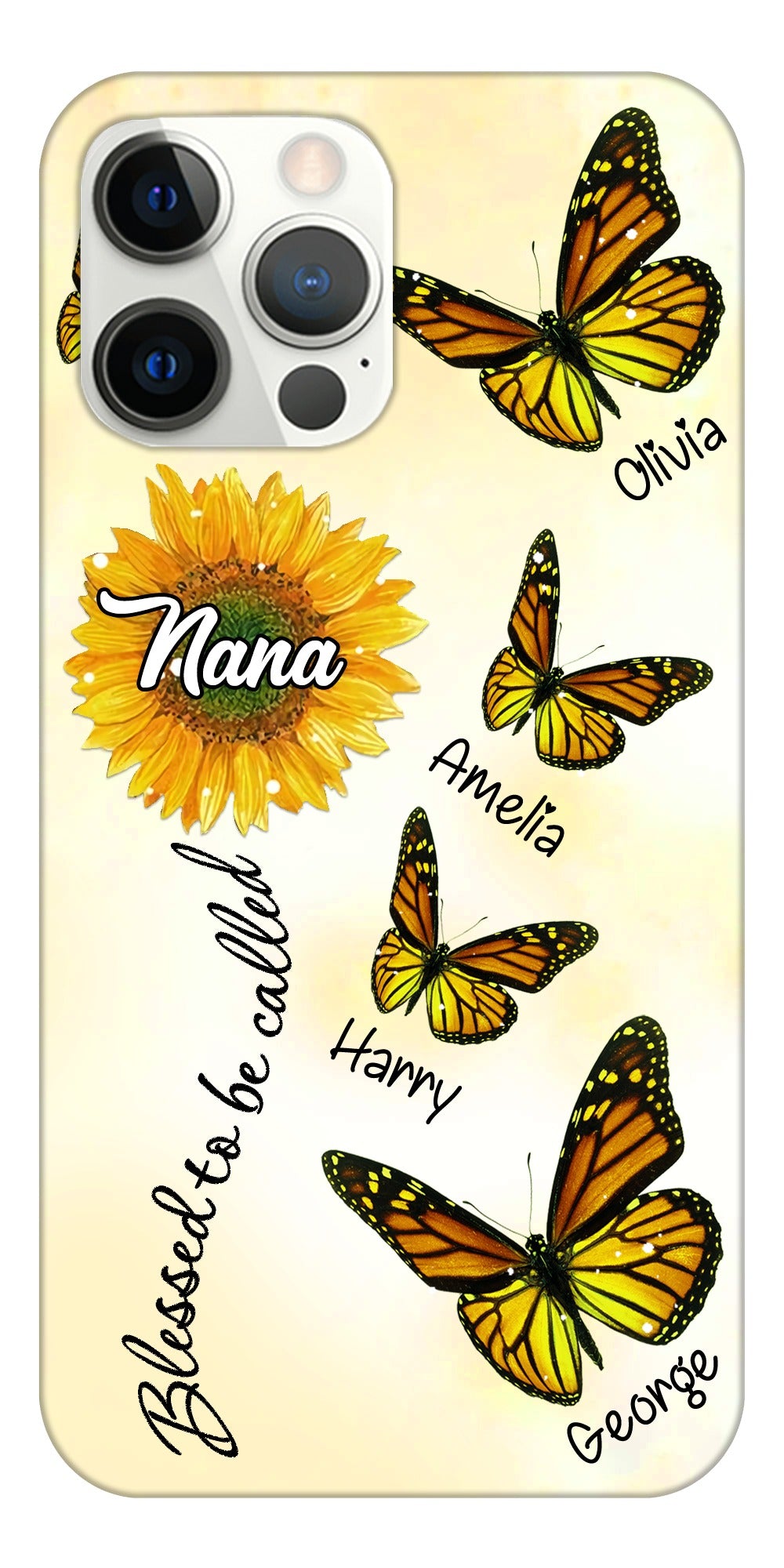 Sunflower Butterflies You Are My Sunshine Grandma Kids Names Personalized Phone Case