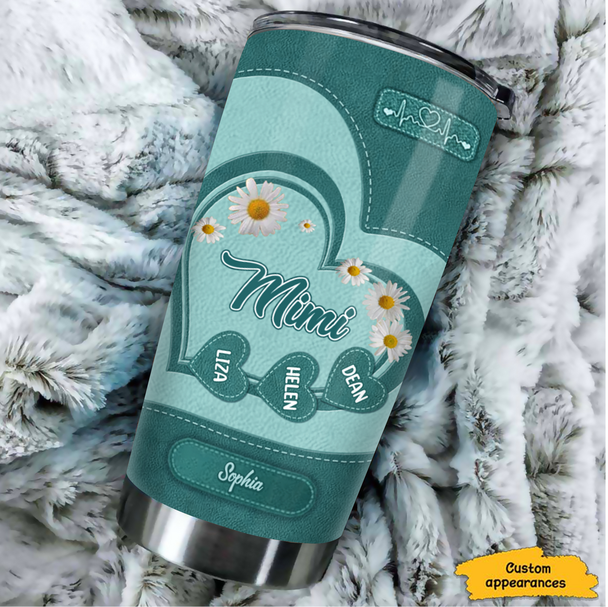 Leather Heart Daisy Nana Grandkids Names Personalized Tumbler